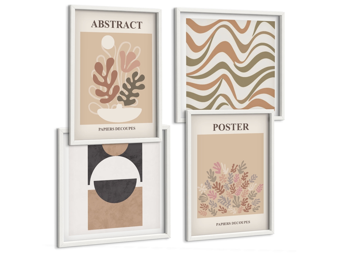 Composição De Quadros Abstrações Vegetais Estilosas Espelharte (4 Peças)