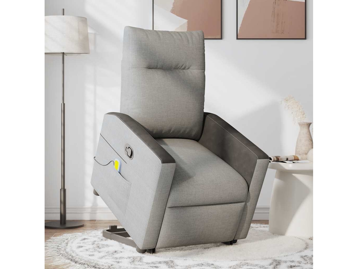 Vidaxl Poltrona Elevatória De Massagens Tecido Cinzento-nublado