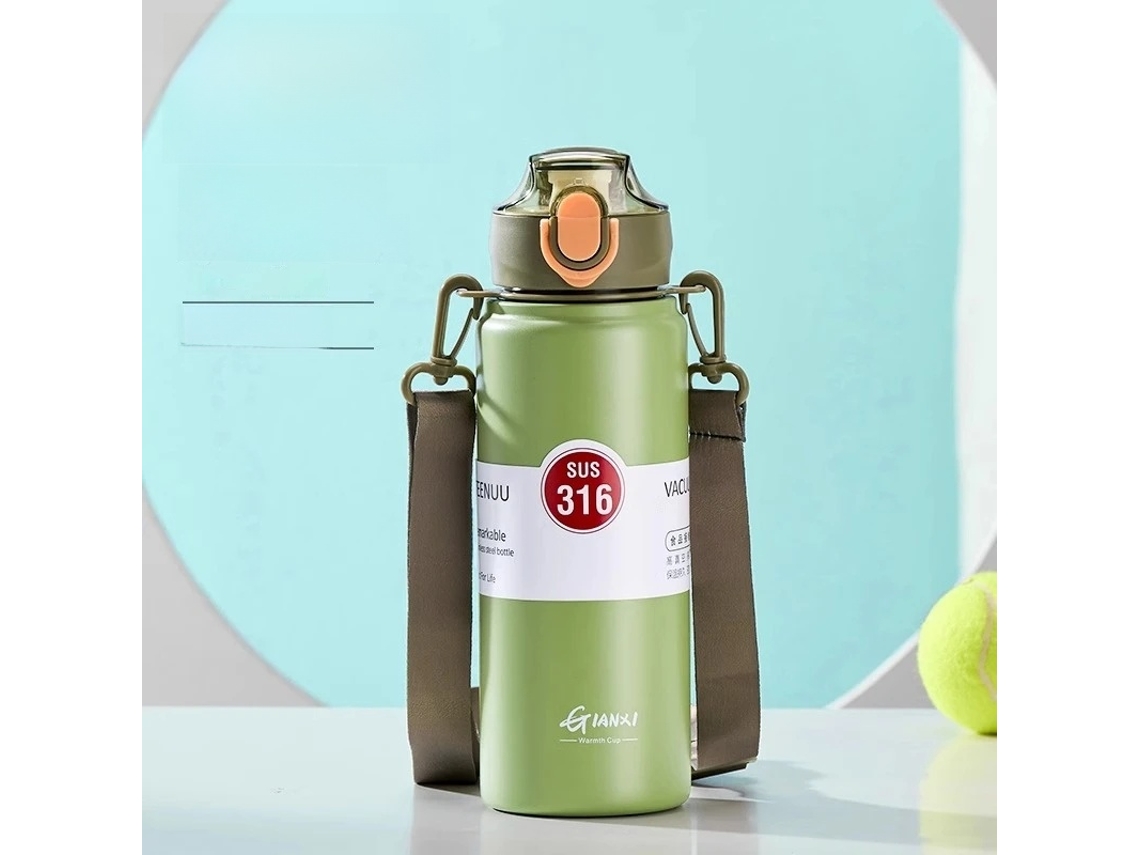 (verde 800ml) Garrafa Térmica De Aço Inoxidável Com Canudo E Tampa