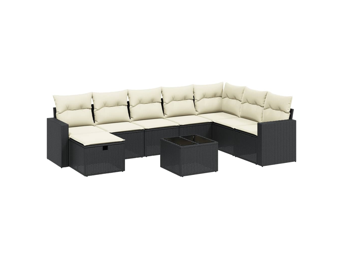 Conjunto de 9 Sofás para Jardim com Almofadões Vime Pe Preto MAISON EXCLUSIVE (9 pcs)