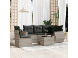 Vidaxl 6 Pcs Conj. Sofás Jardim Com Almofadões Vime Pe Cinzento-claro