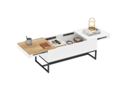 Mesa De Centro Baixa Extensível Com Tampo Deslizante E Pés Em Aço Branco