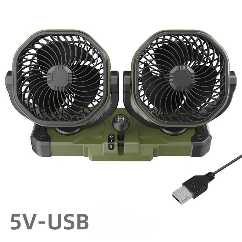 Ventilador de Carro com Duas Cabeças, 2 Velocidades, Fluxo de Ar Potente, Rotação de 360° MDUG (verde)