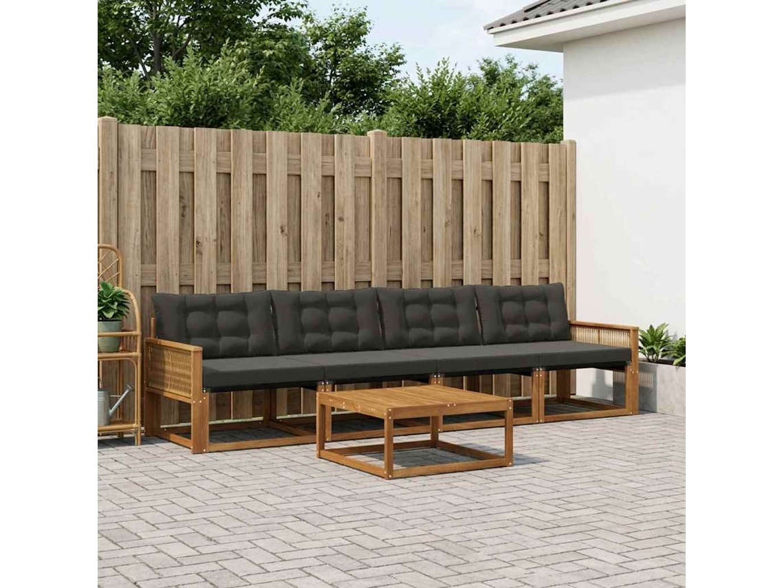 Vidaxl Conjunto De Sofás Para Exterior 5 Pcs Natural E Preto