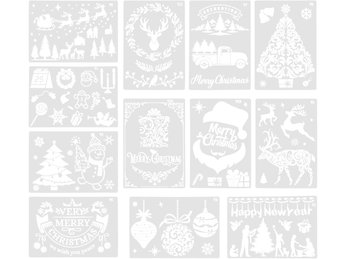 Conjunto De 12 Estênceis De Natal Para Pintura, Em Plástico Macio, Modelos Para Decoração De Parede.