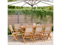 Cadeiras Jardim Dobráveis 8pcs Tecido/madeira Cinza Acastanhado Dkd Home Decor