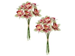 Arranjo de Flores Artificiais com 6 Cabeças em Bouquet, Pink e Verde, Embalagem Segura LAXISCREED