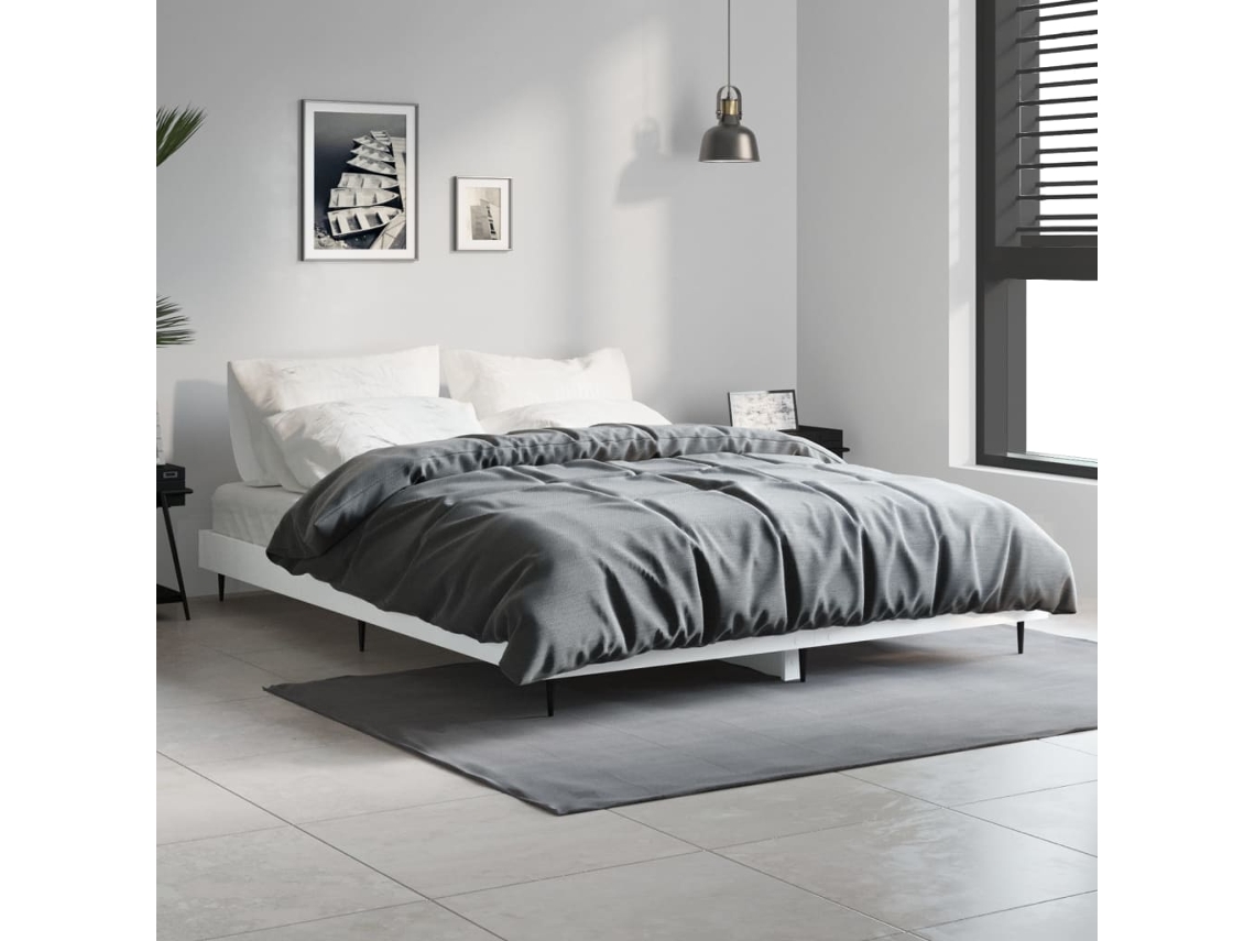 Vidaxl Estrutura de Cama 135x190 Cm Derivados de Madeira Branco