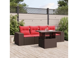Vidaxl Conjunto De Sofá De Jardim De 5 Peças Com Almofadas Em Rattan Sintético Marrom