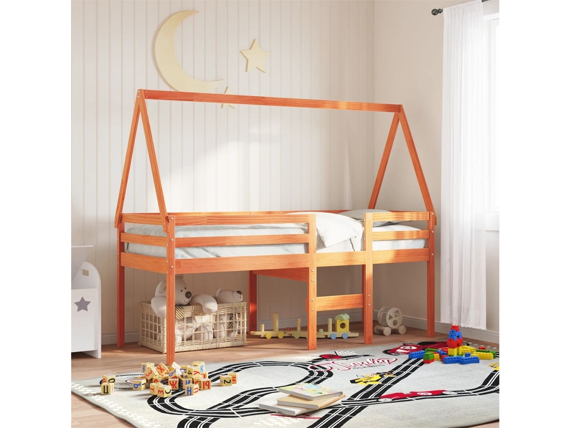 Vidaxl Cama Alta Com Telhado 75x190 Cm Pinho Maciço Castanho-mel