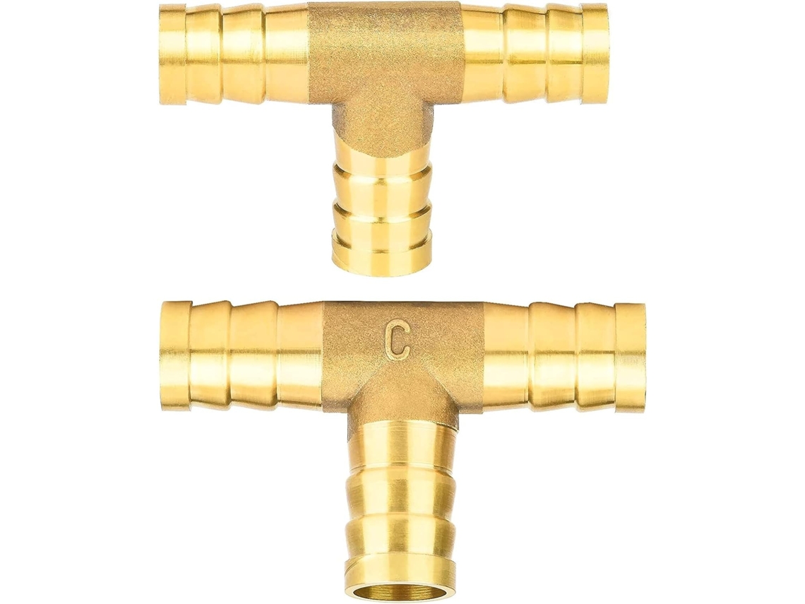 Conector em T de latão de 10 mm para mangueira de ar comprimido, peça em T de 3 vias para mangueira de ar comprimido, 2 peças.