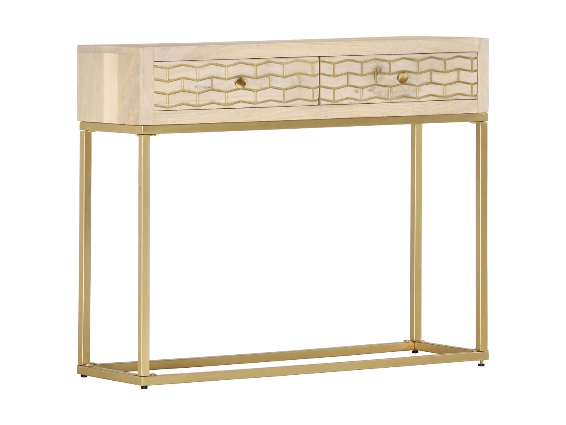 Vidaxl Mesa Consola 90x30x75 Cm Madeira De Mangueira Maciça Dourado