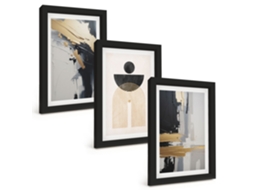 Composição De Quadros Na Paredegeometria Abstrata, Elegância Moldura Preta Quadros Para A Sala De Estar Espelharte (3 Peças 20x30 Cm)
