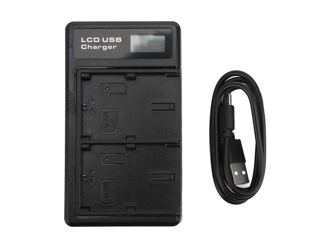 Cargador Dual Lcd Com Porta Usb Tipo C Para Baterias De Câmera Modelo Lpe6