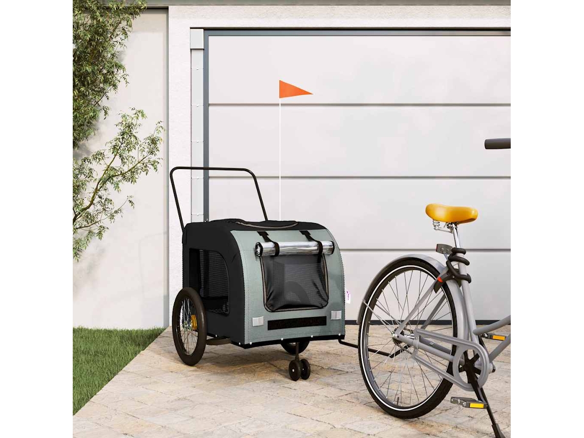 Vidaxl Reboque Bicicleta P/ Animais Tecido Oxford/ferro Preto E Cinza