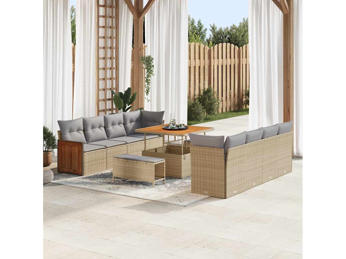 Vidaxl Conjunto De Sofá De Jardim 12 Pcs Bege E Cinza Claro Vime Pe
