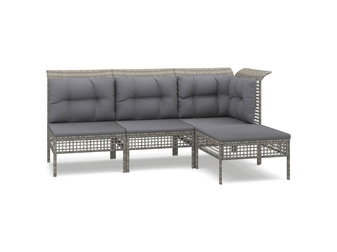 Conjunto de 4 Lounge de Jardim com Almofadões Vime Pe Cinzento MAISON EXCLUSIVE