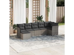 Vidaxl 7 Pcs Conjunto Sofás P/ Jardim C/ Almofadões Vime Pe Cinzento