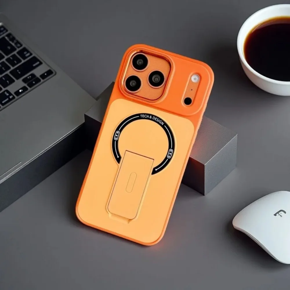 (laranja, Iphone 14 Pro) Capa Protetora Reforçada Com Suporte Dobrável E Compatível Com Carregamento Sem Fio Magsafe.