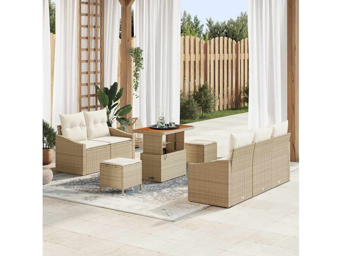 Vidaxl Conjunto De Sofá De Jardim Com Almofada 8 Pcs Bege E Creme