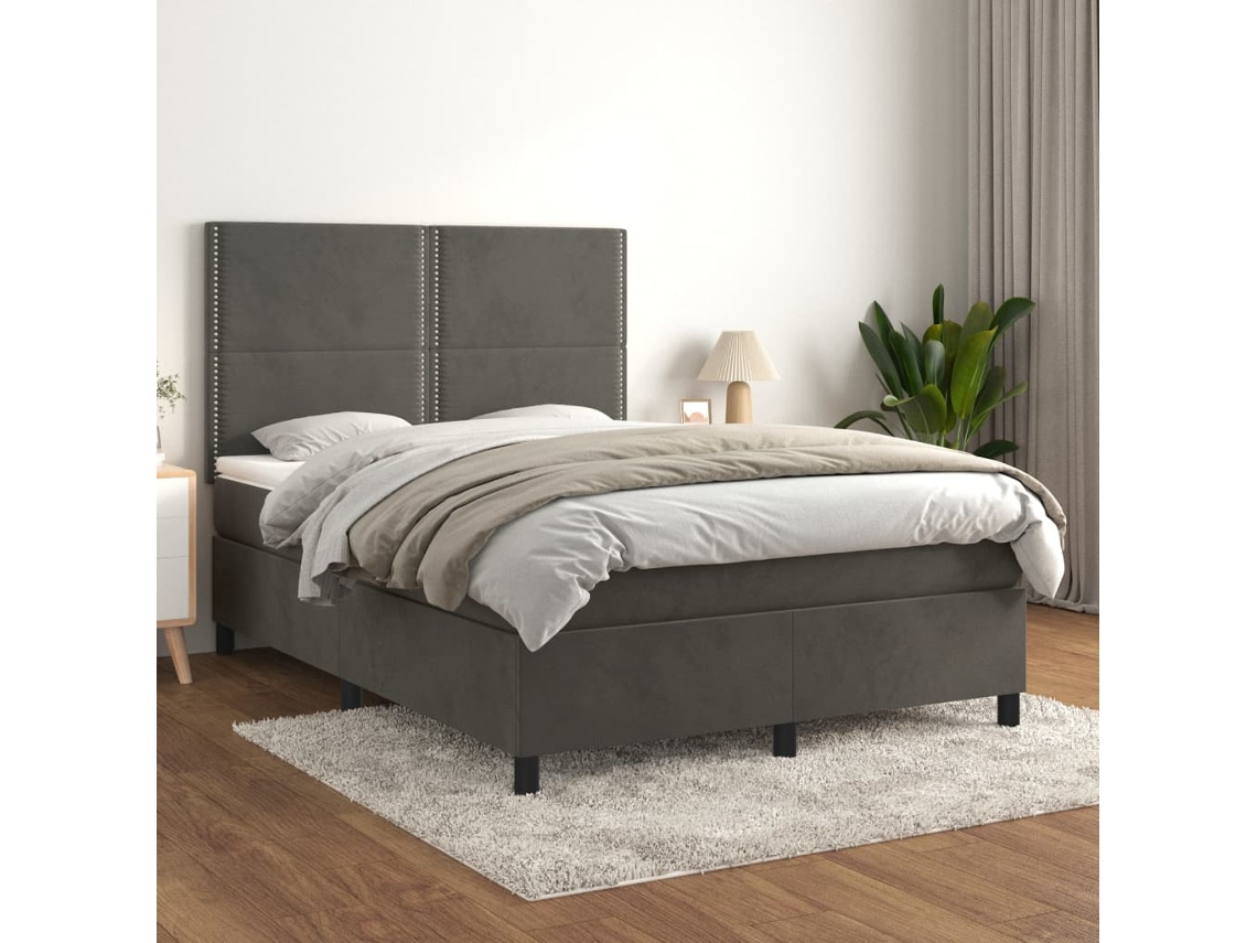 Vidaxl Cama Com Molas/colchão 140x200 Cm Veludo Cinzento-escuro