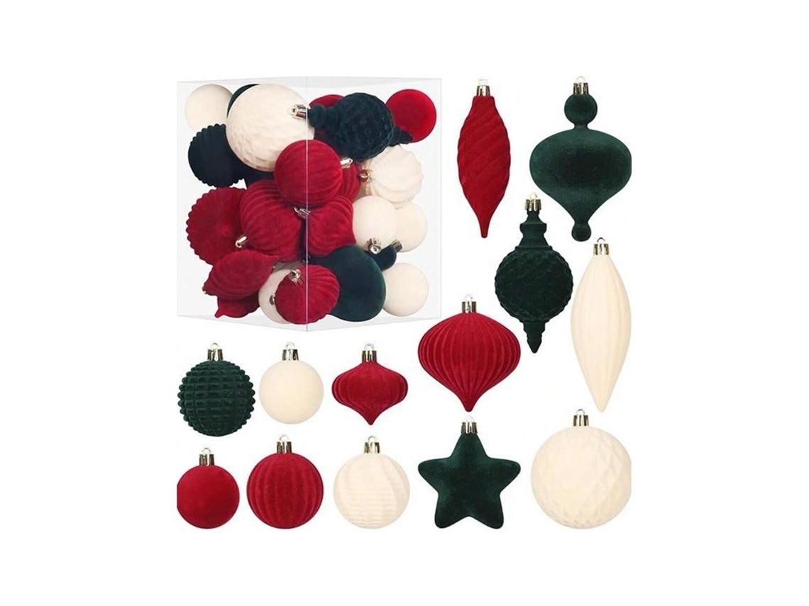 30 Bolas De Natal Em Vários Formatos, Conjunto De Bolas De Veludo, Enfeites De Árvore De Natal, Enfeites De Janela Igvtrade