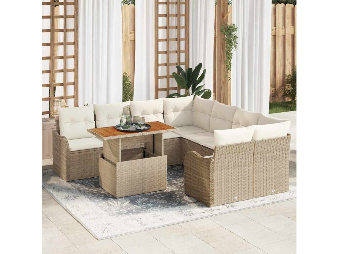 Vidaxl Conjunto De Sofá De Jardim 9 Unid. Bege Rattan Sintético