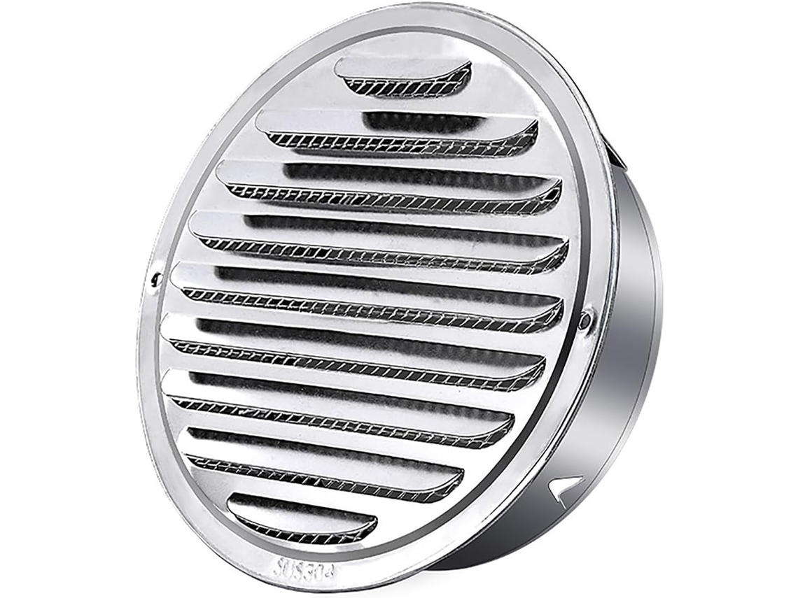 Grelha de Ventilação redonda em aço inox para tubo de exaustão, com tela