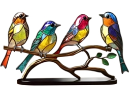 Estátuas, Oiseaux En Verre Tachés Sur Les Ornamentments De Bureau De Brahe