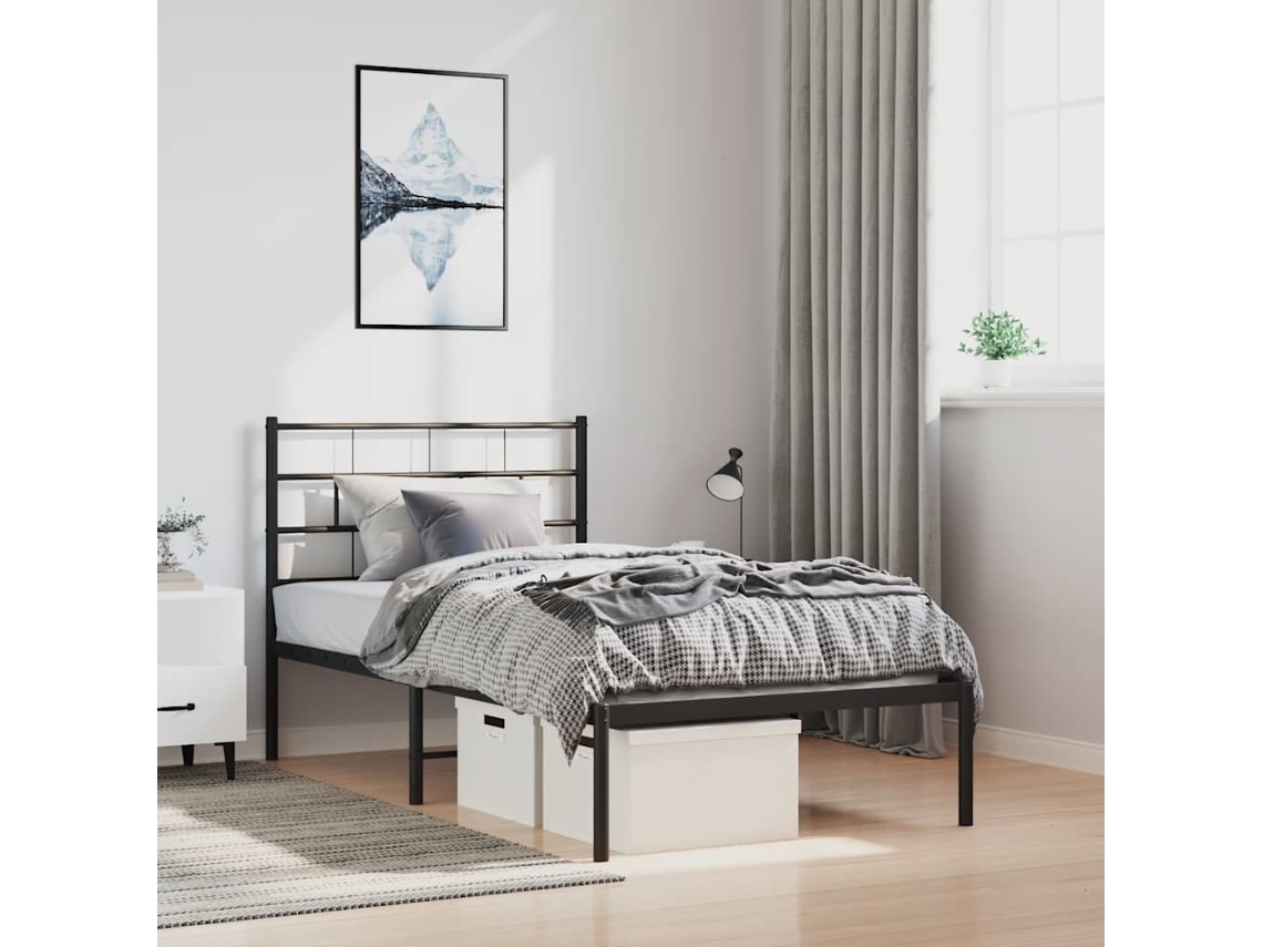 Estrutura de Cama com Cabeceira 100x200 cm Metal Preto MAISON EXCLUSIVE