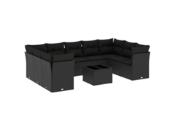 Conjunto de 10 Sofás de Jardim com Almofadões Vime Pe Preto MAISON EXCLUSIVE (N/A)