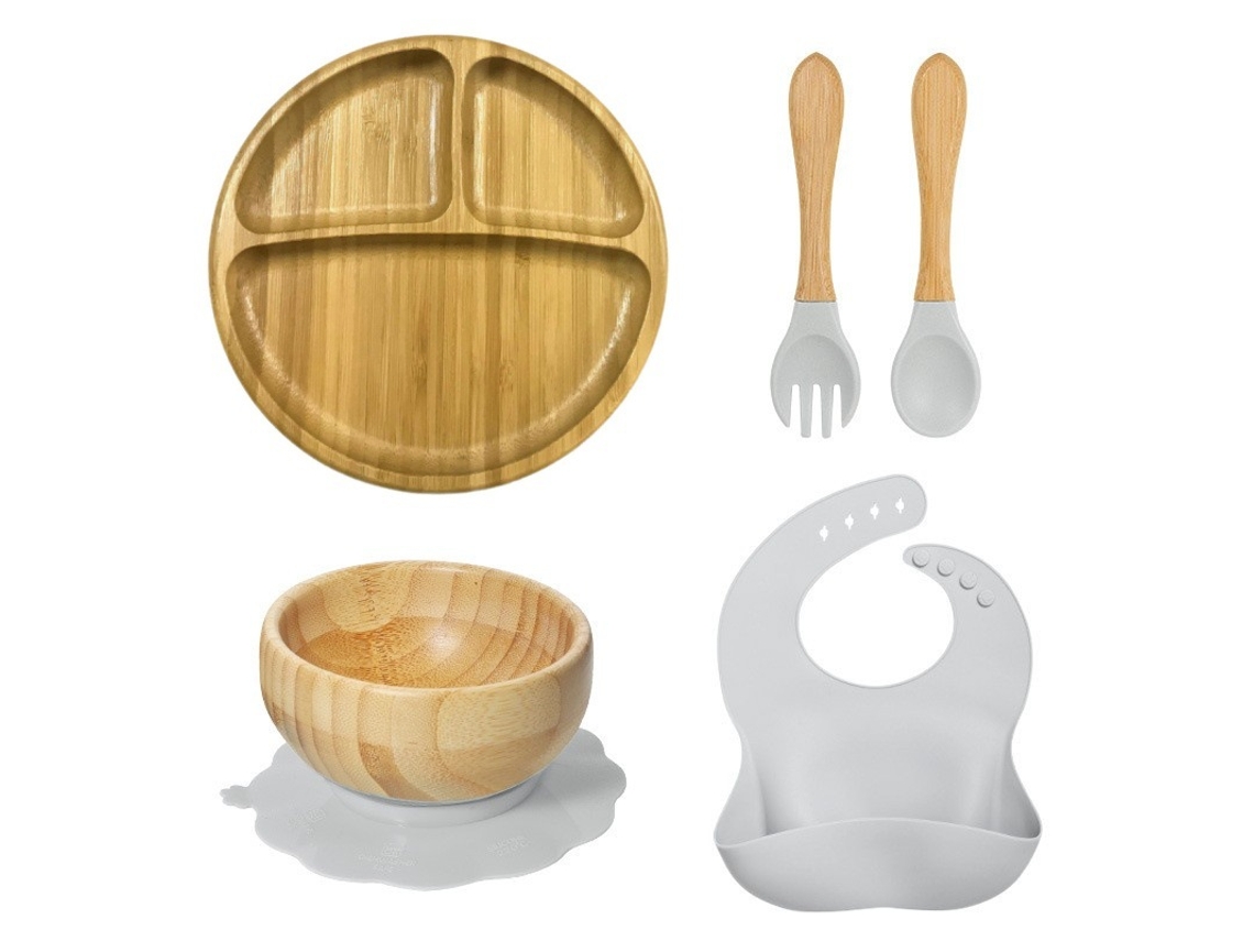 Conjunto De Utensílios De Mesa De Bambu Para Bebé, 5 Peças Branco-sujo Panoona