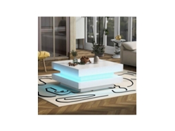 Mesa de centro quadrada Branca com barra de LED Bluetooth - Estilo tecnológico moderno, 70x70x36cm, Carga máxima de 45 kg
