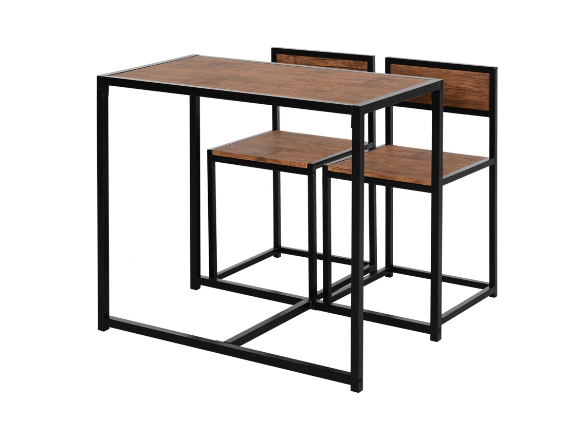 Conjunto Mesa Bar 3 Peças Mesa Alta 2 Cadeiras 90x47x76 Marrom Preto