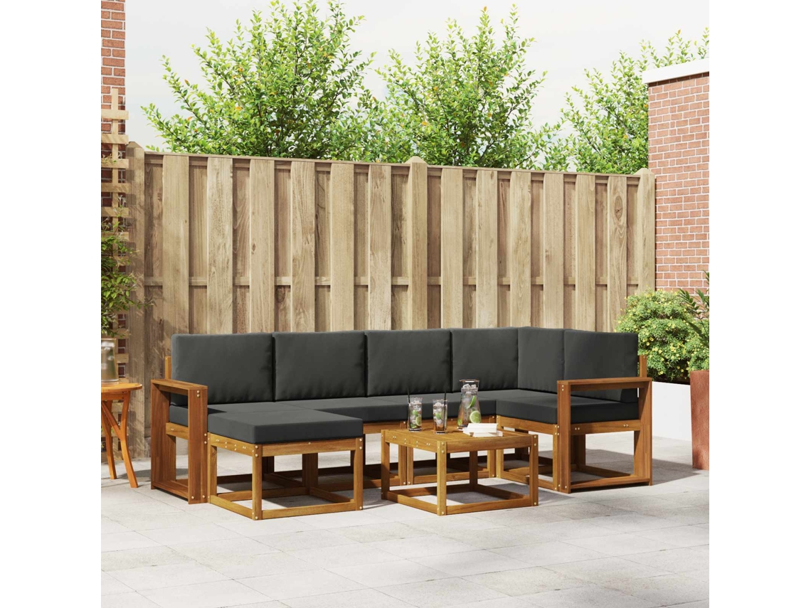 Vidaxl Conjunto De Sofás Para Exterior 7 Pcs Natural E Antracite