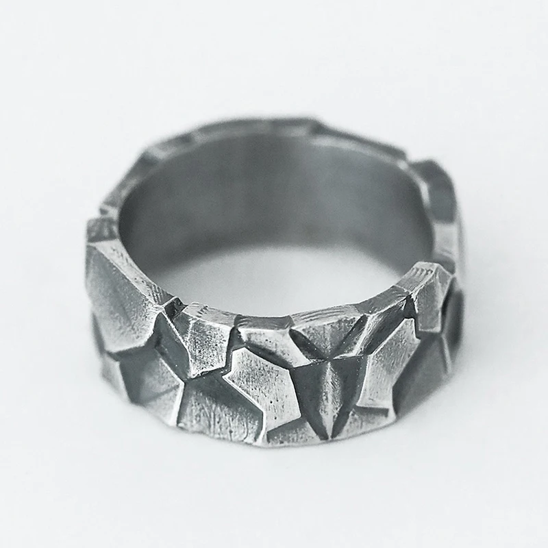 Anel Ajustável Com Textura Craquelada Para Homens, Joia Retrô Punk Multifacetada E Irregular.