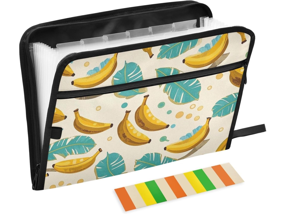 Pasta Com Vários Bolsos, Tamanho A4 Carta, Com Fecho De Zíper, Ideal Organizar Documentos, Frutas, Bananas, Folhas