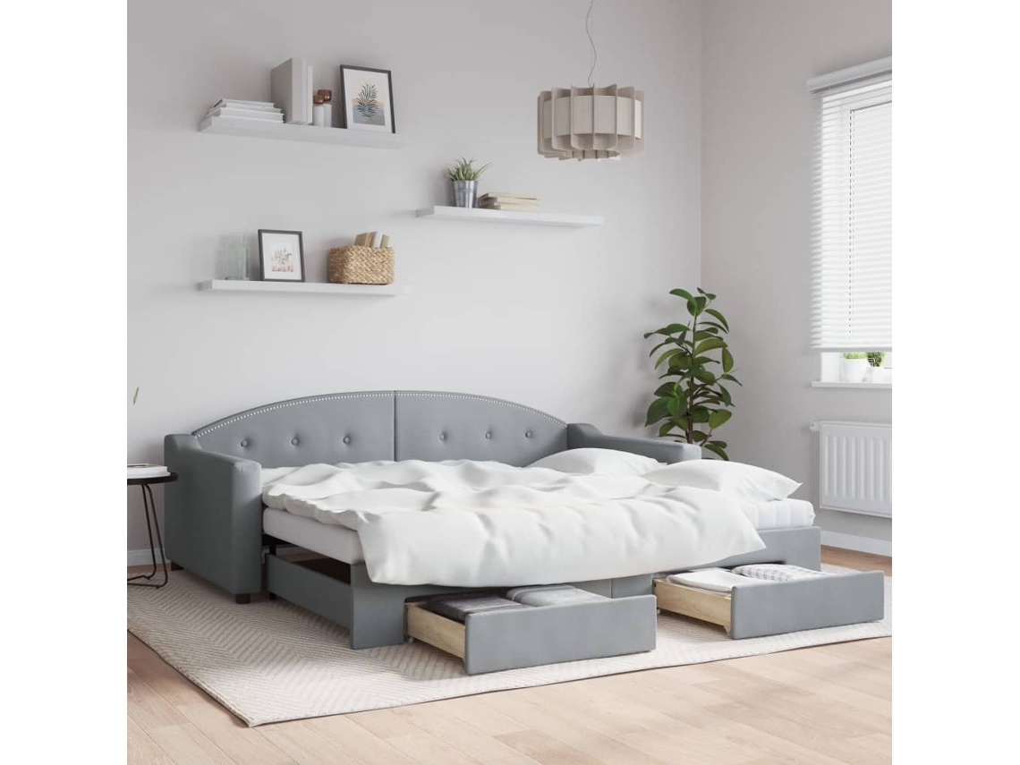 Vidaxl Sofá-cama C/ Gavetão E Gavetas 90x190 Cm Tecido Cinzento-claro