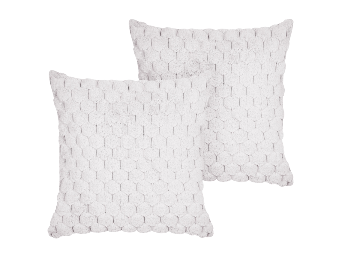 Conjunto De 2 Almofadas Decorativas Beliani Purslane De Pelo Sintético Branco 43x43x10