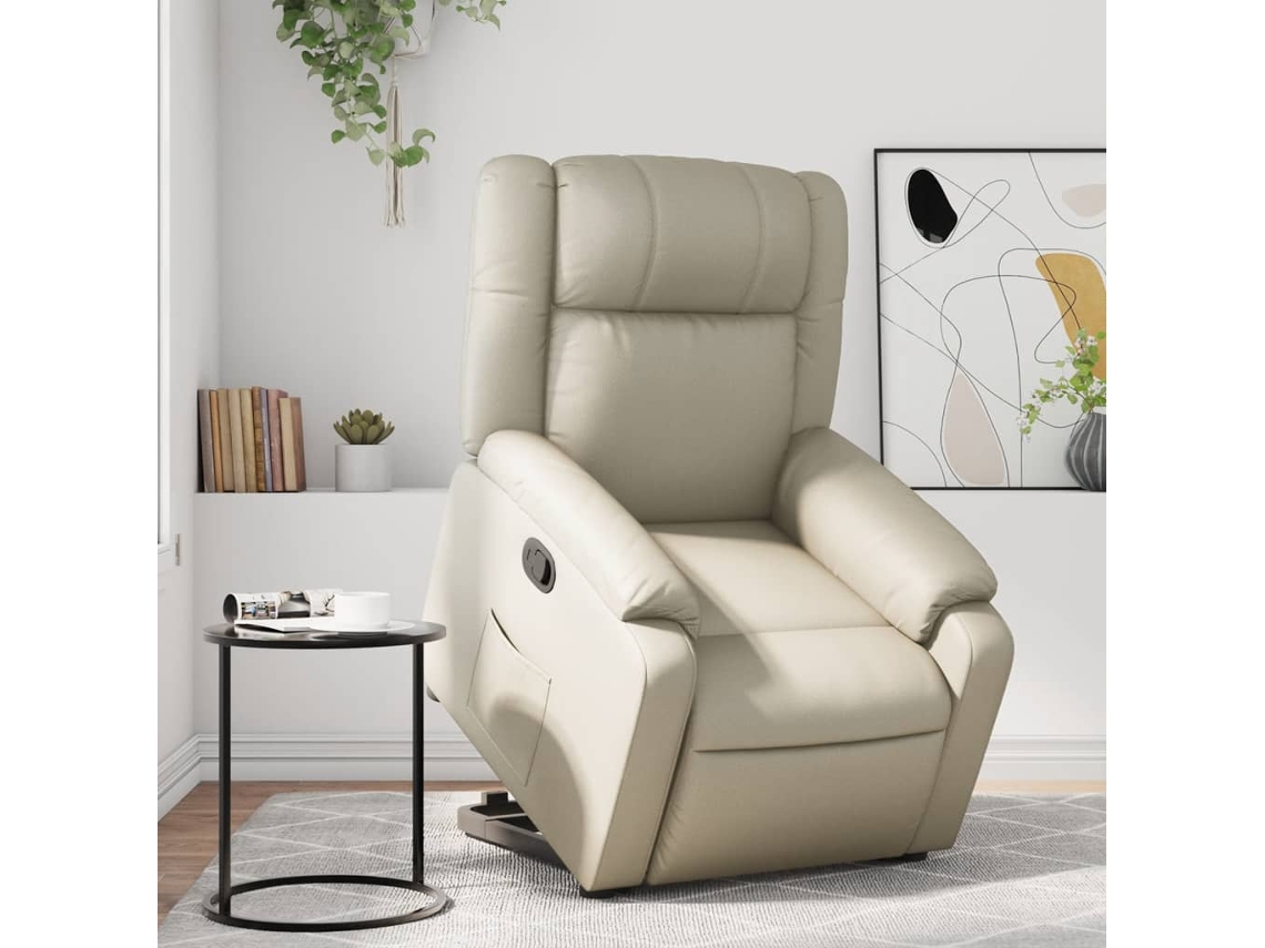 Poltrona reclinável elevatória couro artificial cor creme