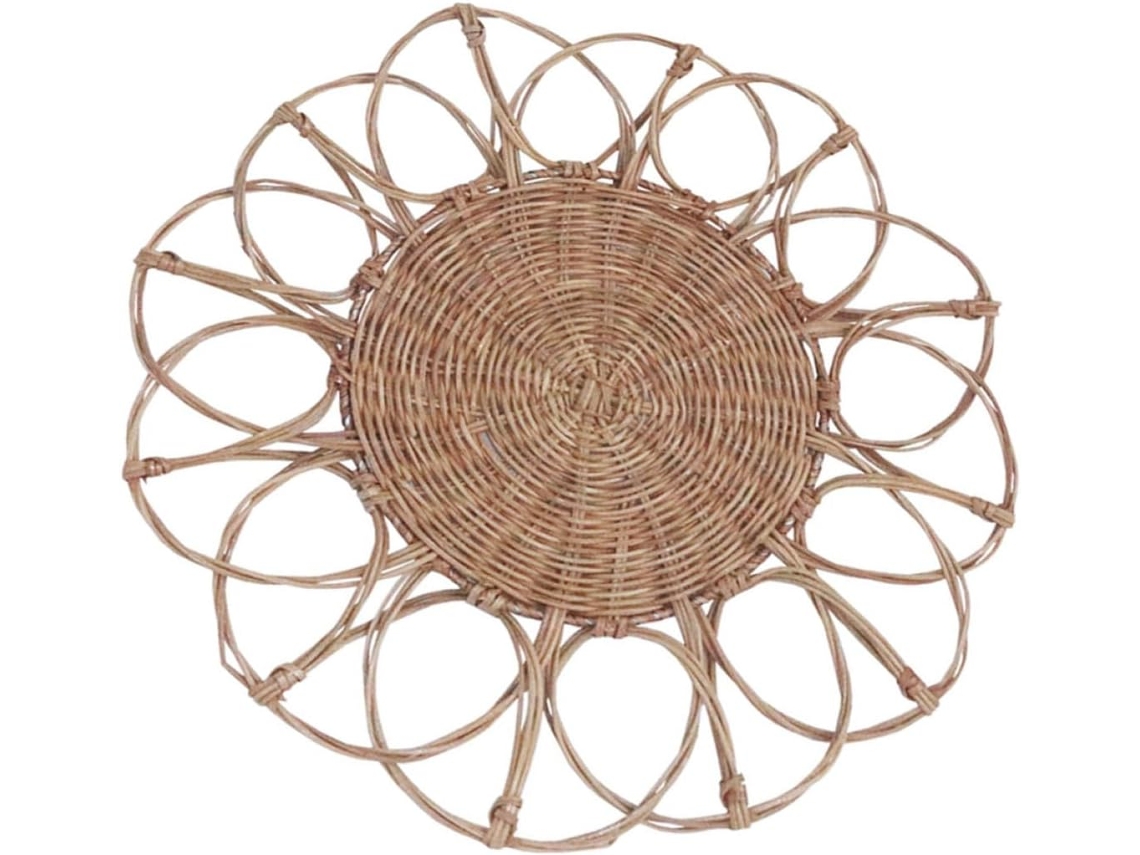 Pingente Redondo Rattan Trançado Padrão Floral Decoração Prática Pendurar Quarto Porta Estilo Delicado Cáqui GOKOCO