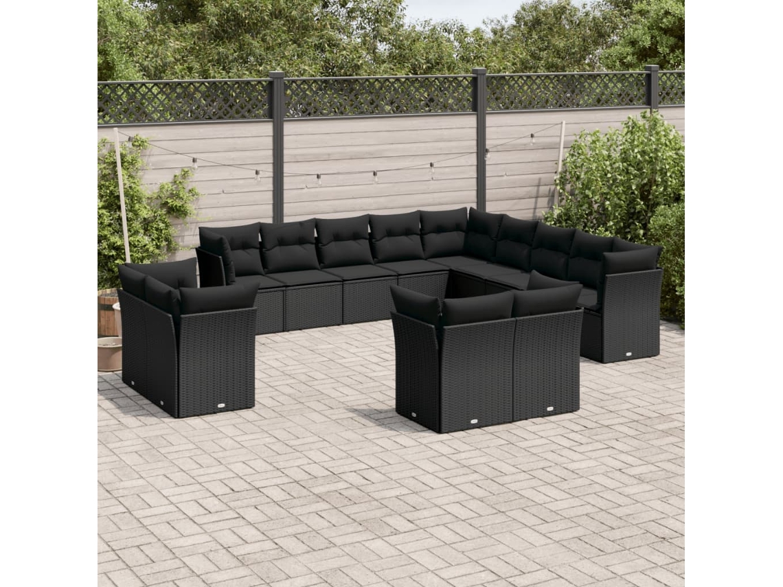 Conjunto de 13 Sofás de Jardim com Almofadas Vime Pe Preto Dkd Home Decor