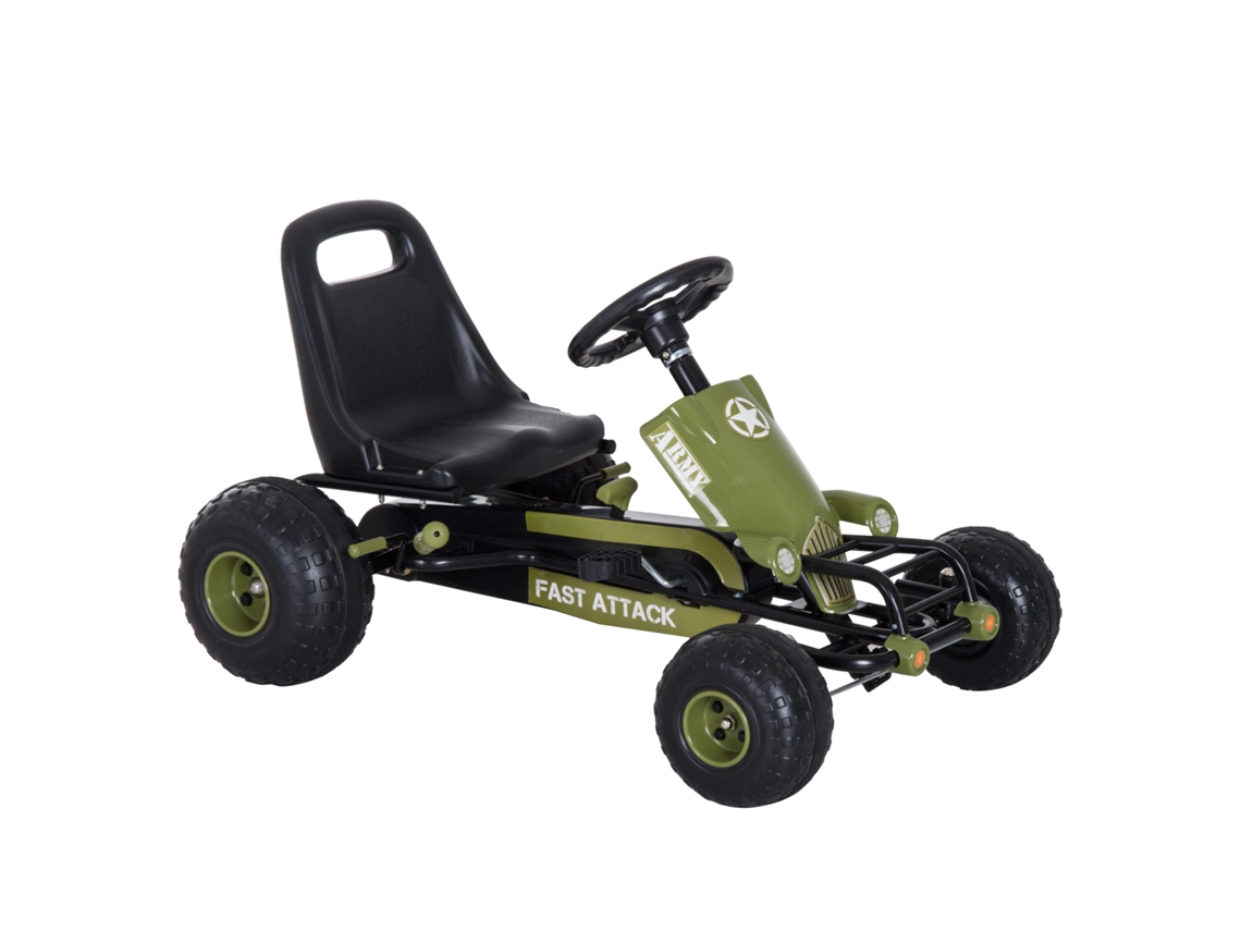 Kart de Corrida 99x65x56cm Preto e Verde, Chassi de Aço, Pedal com Embreagem e Freio Ajustáveis, para Crianças 3 6 Anos, Carga 35kg. Ge