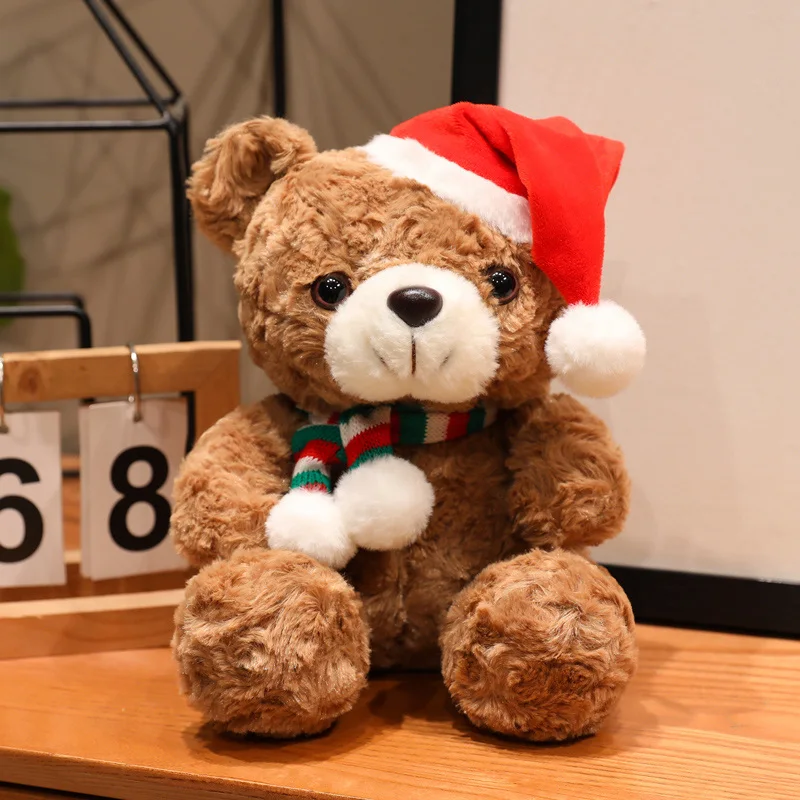 Urso de Pelúcia Fofo e Realista de Desenho Animado com Cachecol de Natal MDUG (marrom, 18 Cm)