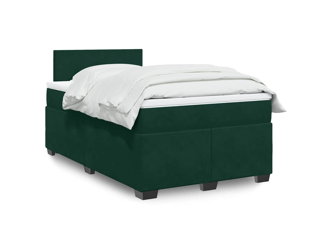 Vidaxl Cama Boxspring Com Colchão 120x190 Cm Veludo Verde-escuro