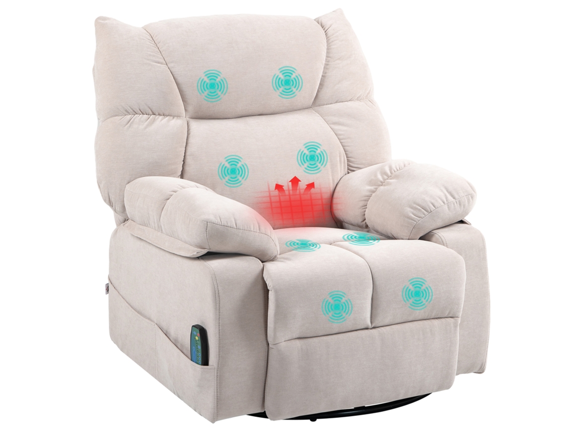Poltrona Reclinável com Apoio para os Pés. Massagem e Aquecimento com 5 Programas e 8 Pontos Vibratórios. Bege Ge