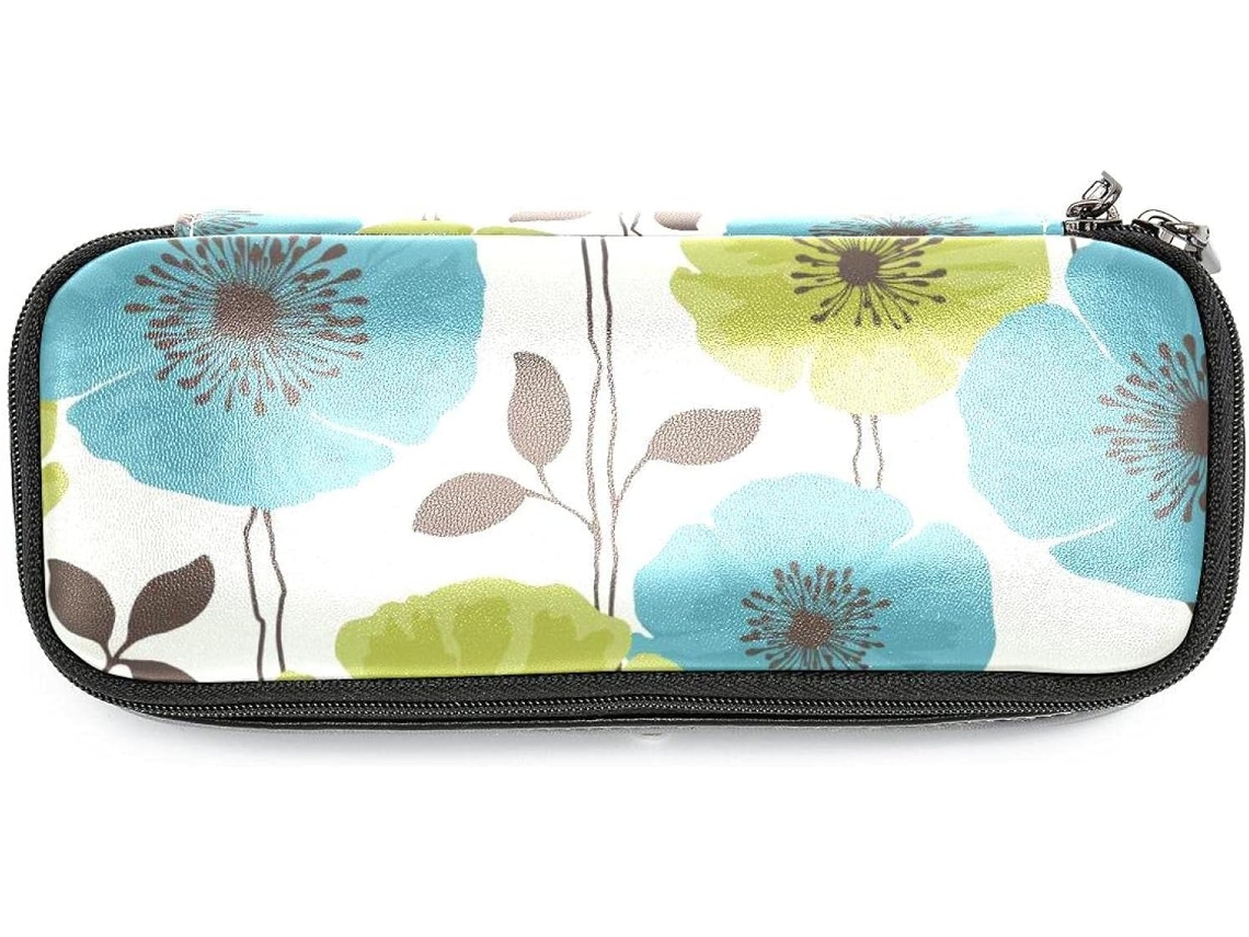 Estojo para lápis com estampa floral azul petróleo, grande capacidade, organizador de maquiagem, ideal para a escola.
