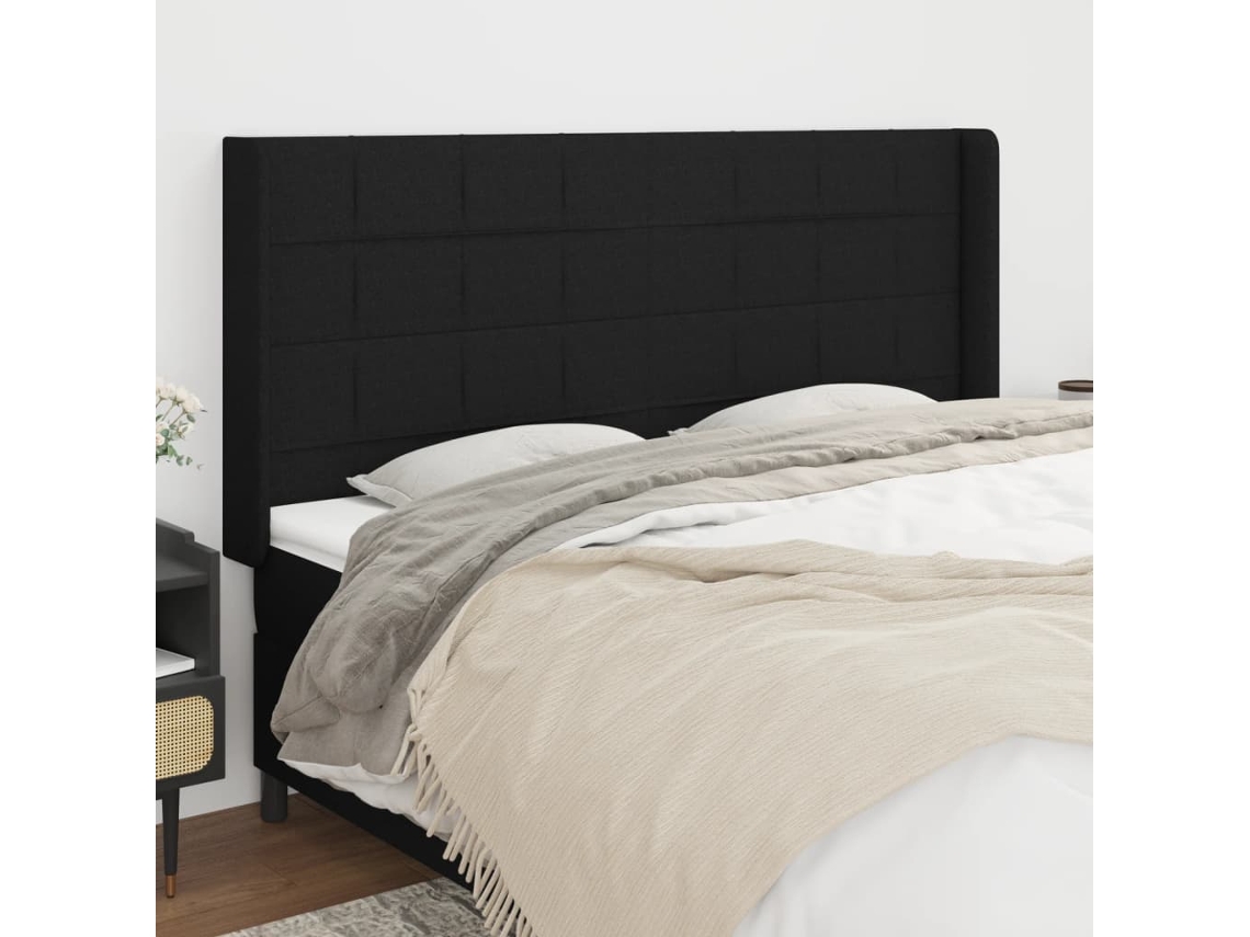 Vidaxl Cabeceira De Cama C/ Abas Tecido 203x16x118/128 Cm Preto