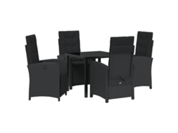 Conjunto 5 De Jantar Para Jardim Com E Almofadas Vidaxl Preto Rattan Sintético