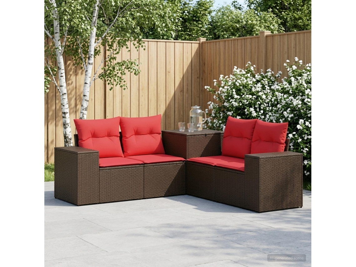 Vidaxl Conjunto De Sofás 5 Unid. Marrom E Vermelho